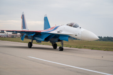 Jet Airplane on Runway Preparing for Takeoff