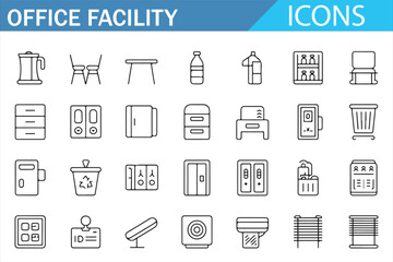 Thin Line Office Equipment Icons for Workplace Illustration