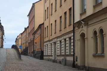 Fototapeta premium Streets and houses in the center of the old town in Stockholm, Sweden.