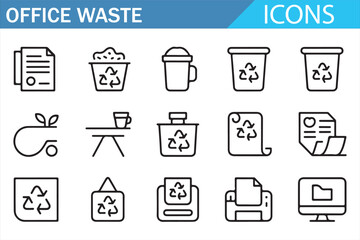 Collection of recycling, trash, and waste outline symbols for design use