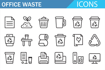 Outline icons of trash, recycling, and eco-friendly waste management