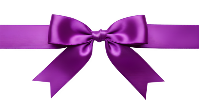 Elegant purple satin ribbon bow isolated on transparent background, perfect for gift wrapping and decoration