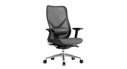 Obraz premium Ergonomic office chair isolated on transparent background, modern design with mesh back and adjustable features