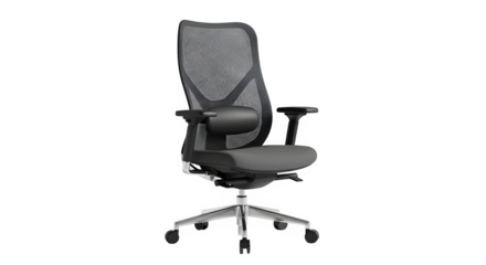 Ergonomic office chair isolated on transparent background, modern design with mesh back and adjustable features