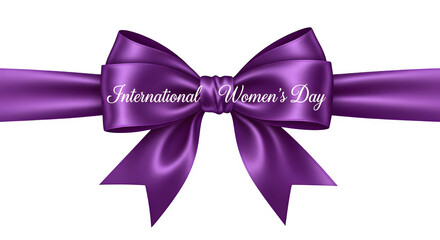 Elegant purple ribbon with international womens day text isolated on transparent background