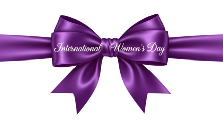 Elegant purple ribbon with international womens day text isolated on transparent background