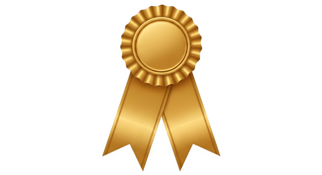 Golden award ribbon isolated on transparent background, a symbol of achievement and recognition
