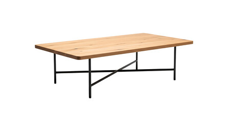Fototapeta premium Modern wooden coffee table with black metal legs isolated on transparent background