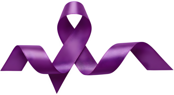 Purple ribbon isolated on transparent background symbolizing awareness and support for cause