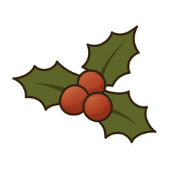 Holly Leaves and Red Berries &ndash; Cute Christmas Decoration Illustration