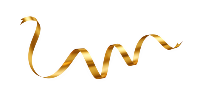 Elegant golden ribbon gracefully swirling against an isolated on transparent background, adding a touch of luxury