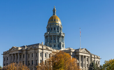 Colorado State Capitol building in Denver, Colorado. Gold exterior dome