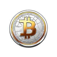 Bitcoin Cryptocurrency Icon with Golden and Silver Color Scheme