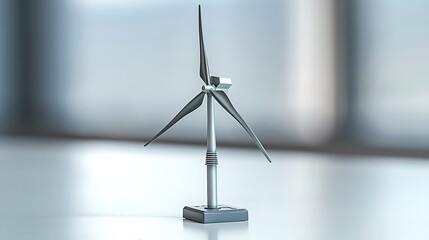 Elegant Wind Turbine: Silver Model Displayed as a Symbol of Innovation & Sustainability