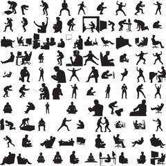 Silhouette of a person gaming while holding controller isolated on white background