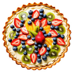 Colorful Fruit Tart with Assorted Fresh Fruits and Cream Filling