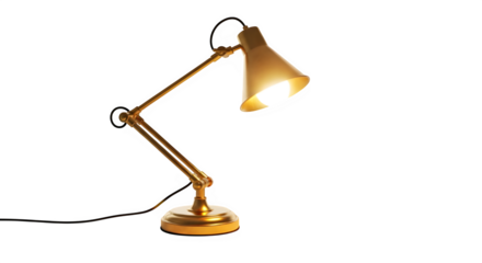 Vintage golden desk lamp isolated on transparent background