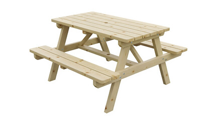 Wooden picnic table isolated on transparent background, perfect for outdoor dining and gatherings