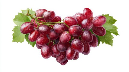 Fototapeta premium Ruby Grape Cluster: A luscious cluster of ripe, ruby-red grapes with vibrant green leaves, perfectly arranged. This image captures the essence of fresh, natural sweetness.
