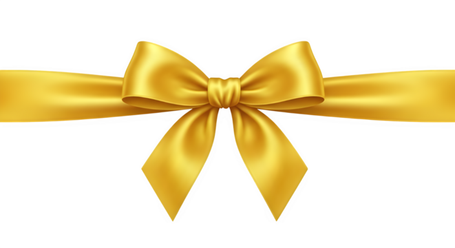 Elegant golden ribbon bow isolated on transparent background, perfect for gift wrapping and decoration