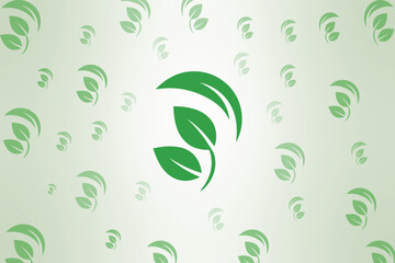 Green leaves logo on a light green patterned background