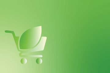 Green shopping cart with leaf symbol for ecofriendly shopping