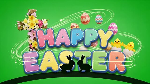 Happy Easter Message with Colorful Animated Text on Green Screen Holiday Fun