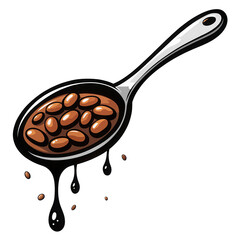 Baked bean spoon sauce dripping isolated glossy brown food closeup savory delight with rich texture and comforting warmth transparency background