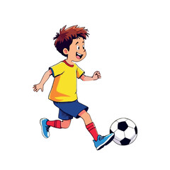 Vsai happy boy playing soccer kicking football ball