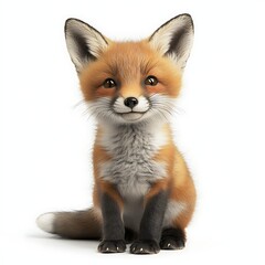 Obraz premium Adorable fox sitting with a friendly smile on a white background, easy to use.