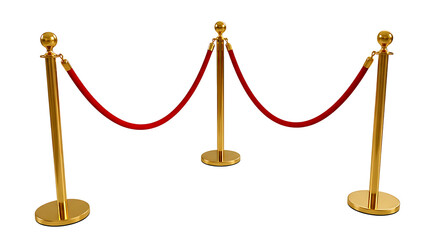 Elegant golden stanchions with plush red velvet ropes creating a luxurious barrier for vip access and exclusive event entrances on a black background