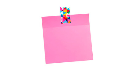 Bright pink sticky note with colorful patterned tape attached to a black background perfect for reminders and messages