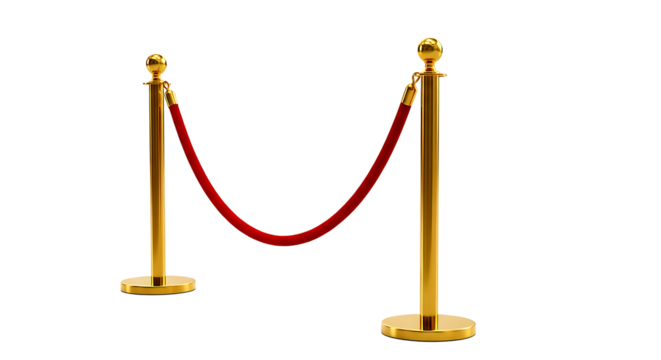 Elegant golden stanchions with plush red velvet rope creating a luxurious barrier for exclusive events and vip access
