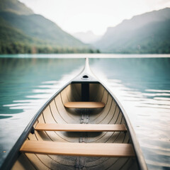 Serene Canoe on Calm Water with Mountain Reflection Landscape
