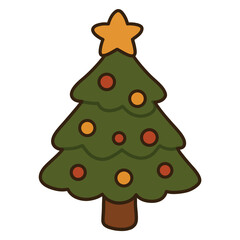 Cute Christmas Tree with Star &ndash; Simple Cartoon Holiday Illustration