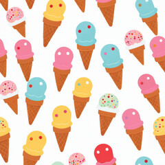Colorful Ice Cream Cones on White Background for Fun Designs