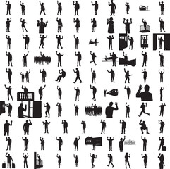 Silhouette of a person waving hand isolated on white background