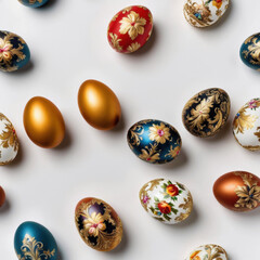 Colorful Ornamental Easter Eggs on a White Background