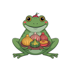 Frog Holding Indian Sweets Cartoon Illustration