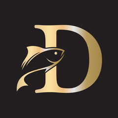 Initial Fish Logo combine with letter D vector template