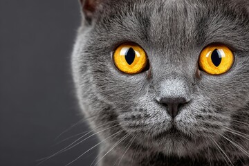 Close-Up of a Majestic Chartreux Cat with Striking Gaze on a Soft Grayscale Background