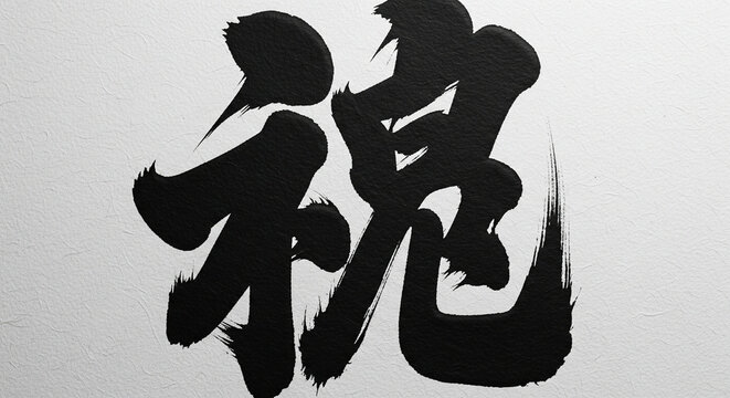 3D ink brush painting elegant black strokes on rice paper — calligraphy art concept