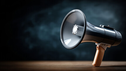 Megaphone in front of chalkboard announcement concept marketing communication advertising tool promotional message business announcement public speaking communication device