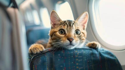 Adorable Cat Looking on a jet seat
