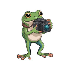 Obraz premium Cute Frog Holding Camera Cartoon Illustration