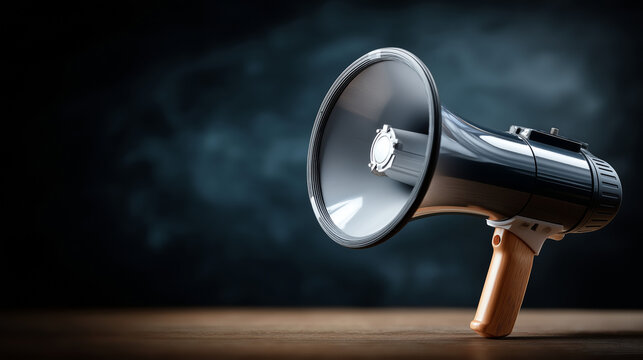 Megaphone in front of chalkboard announcement concept marketing communication advertising tool promotional message business announcement public speaking communication device - Powered by Adobe