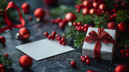 A white box with a red bow on top of it. Christmas, New Year, Cyber Monday, sale, purchase, black friday