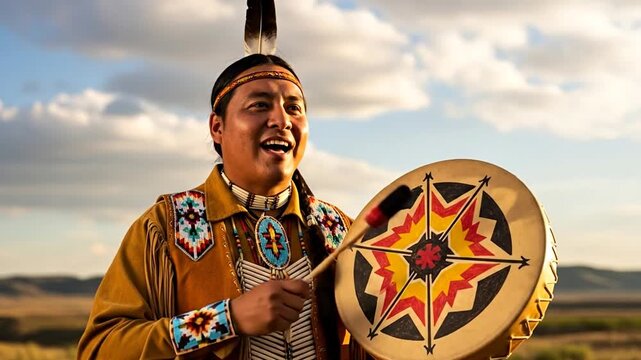 Native American Heritage Day celebration with traditional drum and earthy tones