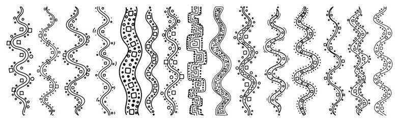 Collection of hand drawn abstract doodle borders Wavy vertical dividers vector set for creative design