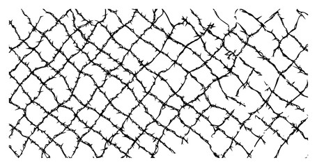 Grunge barbed wire fence seamless pattern Hand drawn vector background of a prison or border barrier